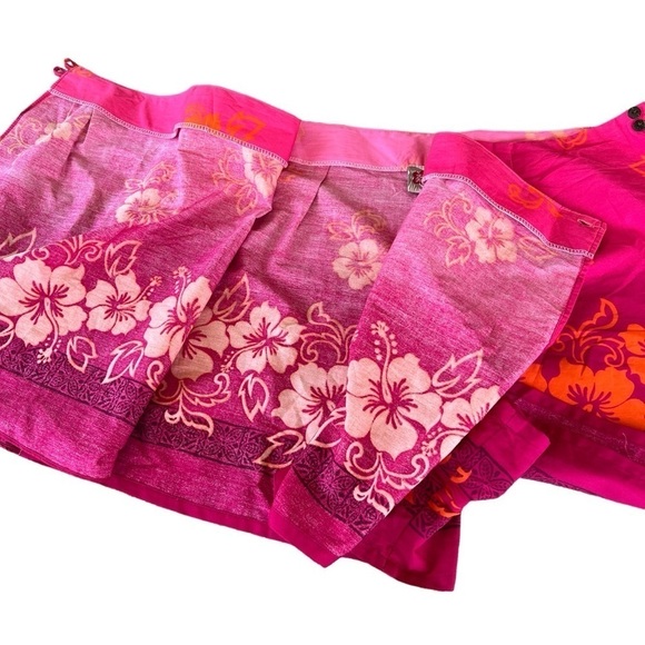 VTG Hilo Hattie Hawaiian Hibiscus Floral Wrap Skort Bright Pink Orange XL GUC - Picture 6 of 10